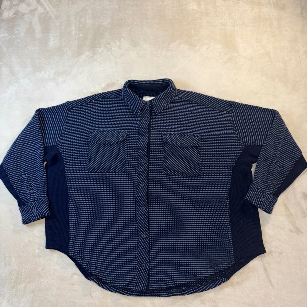 Aerie Women XXS Navy Blue Textured Waffle Knit Button Down Shirt Shacket